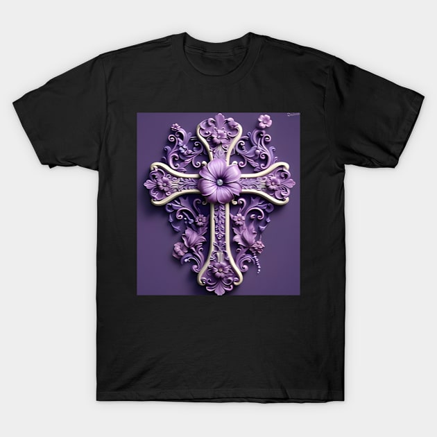 Beautiful Purple Filigree Cross T-Shirt by MiracleROLart